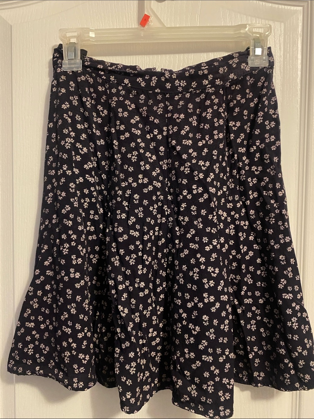 Floral A-Line Skirt in Navy with White Daisies